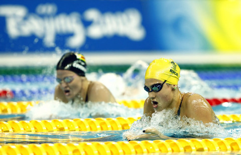 Stephanie Rice during the breaststroke leg of the 400m Individual Medley in Beijing